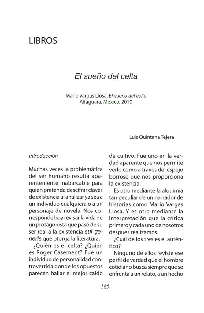 Análisis literario de El sueño del celta de Vargas Llosa