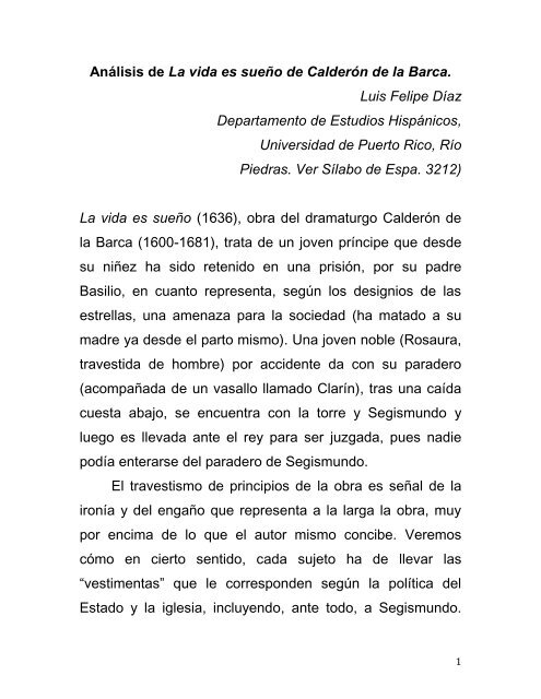 Análisis profundo de La vida es sueño de Calderón