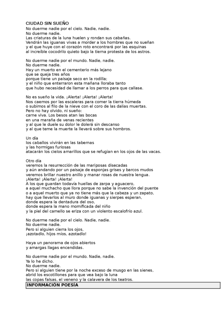 Comentario del poema 'Ciudad sin sueño' de García Lorca