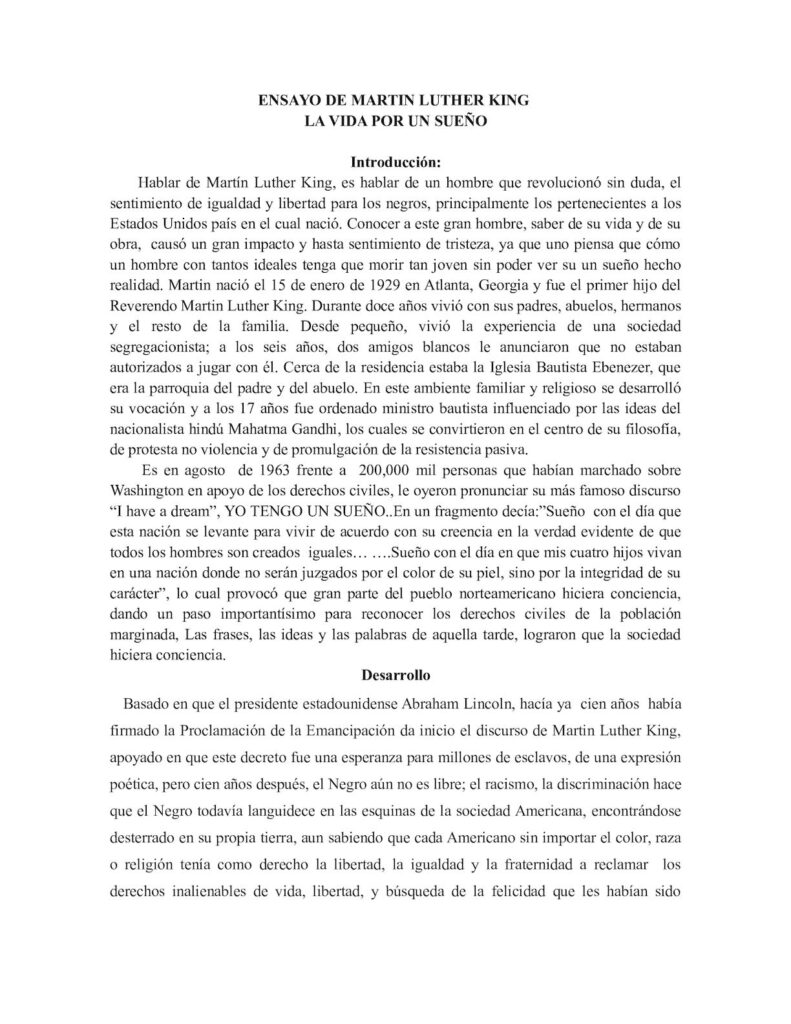 Ensayo inspirador sobre la vida de Martin Luther King y su sueño