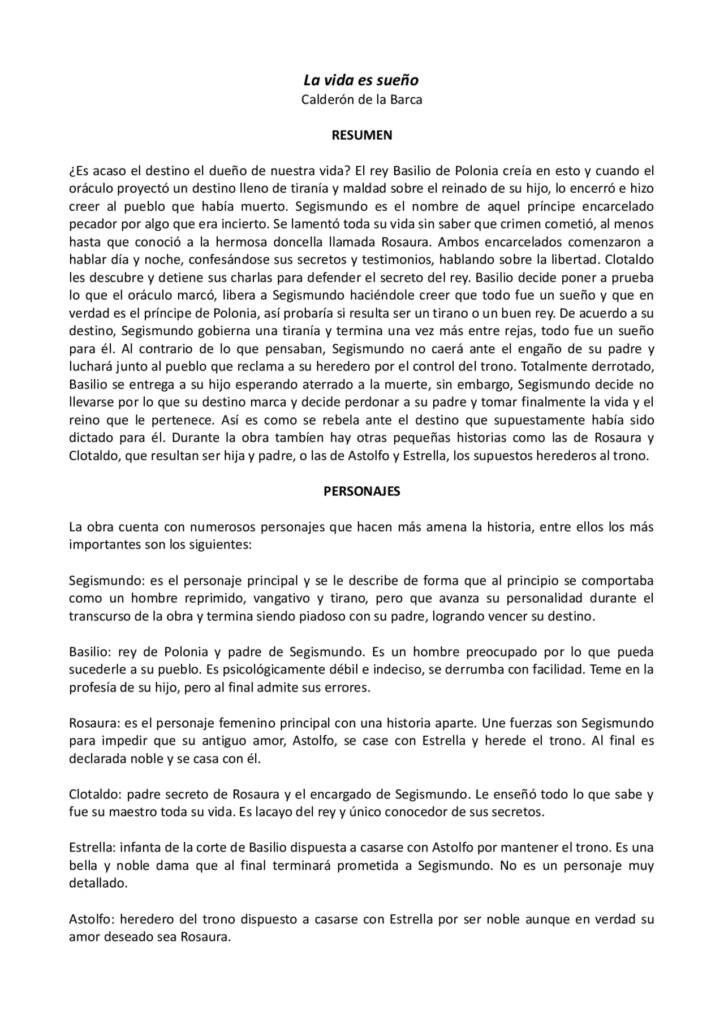 La vida es sueño: un guion teatral sobre la libertad y el destino